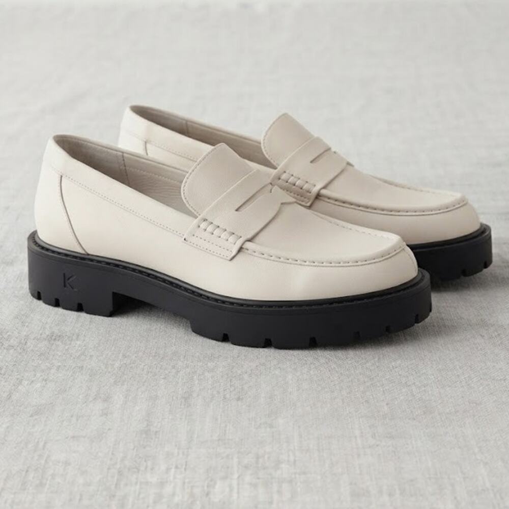 A NEW DAY Modern Preppy Minimalist Chunky Sole Penny Loafers 7 1/2 Off White NWT